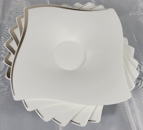 Villeroy-Boch-New-Wave-Premium-Platinum-Saucers-Bone-Porcelain-New-Set-of-Six