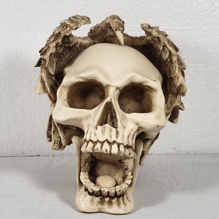 Hawk On Human Skull Decor Collectible Cattle Bone 6 Inches