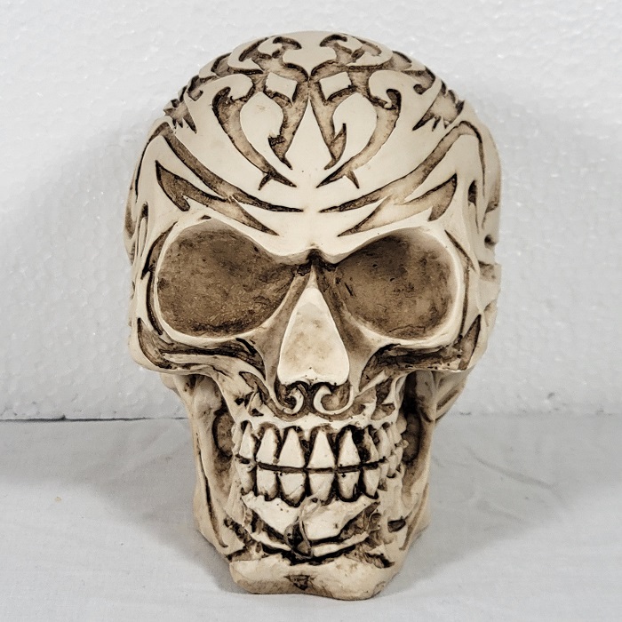 Tattoo Human Skull Decor Collectible Cattle Bone 5 Inches