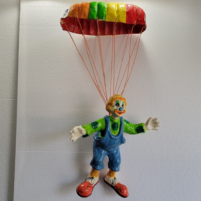 Vintage Paper Mache Clown with Parachute-Hanging Front