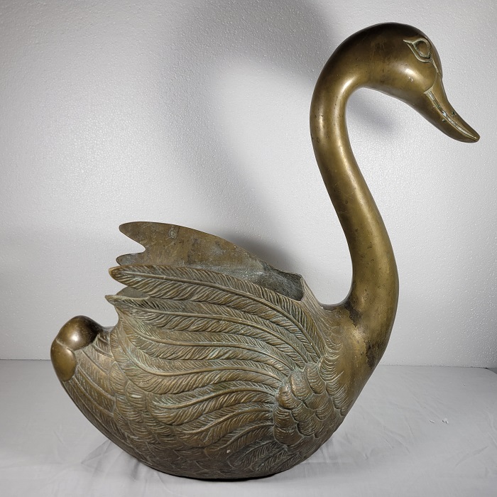 Vintage Solid Brass Swan Planter Extra Large MCM Hollywood Regency 20 inch tall