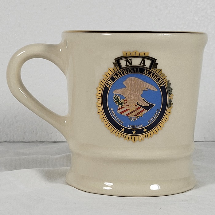 FBI National Academy Ceramic Coffee Mug Ivory Tone Blue Gold Mil-Art