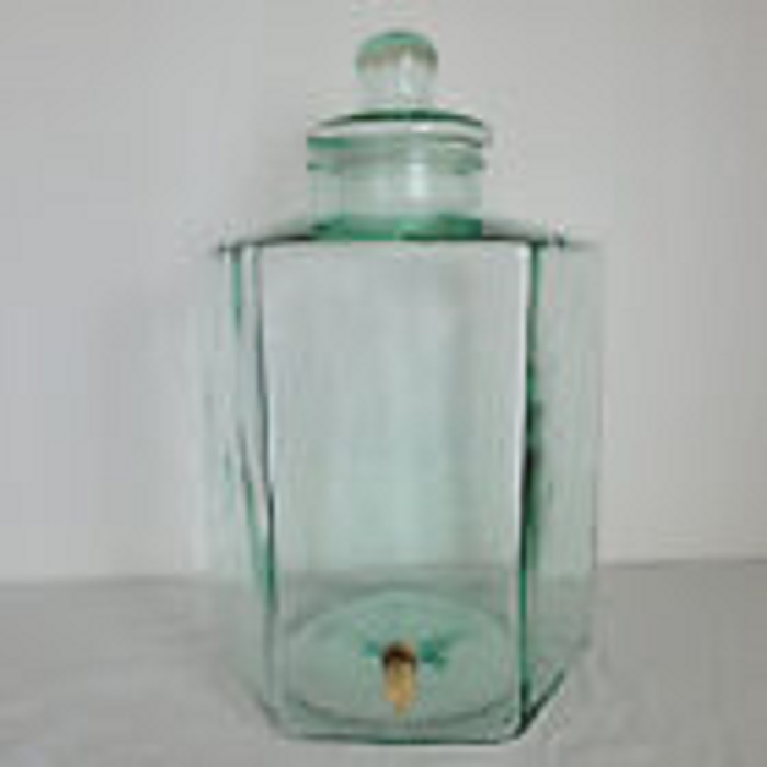 Vintage Green Glass Brass Spigot 5 gal. Hexagon Beverage Dispenser Made in Italy