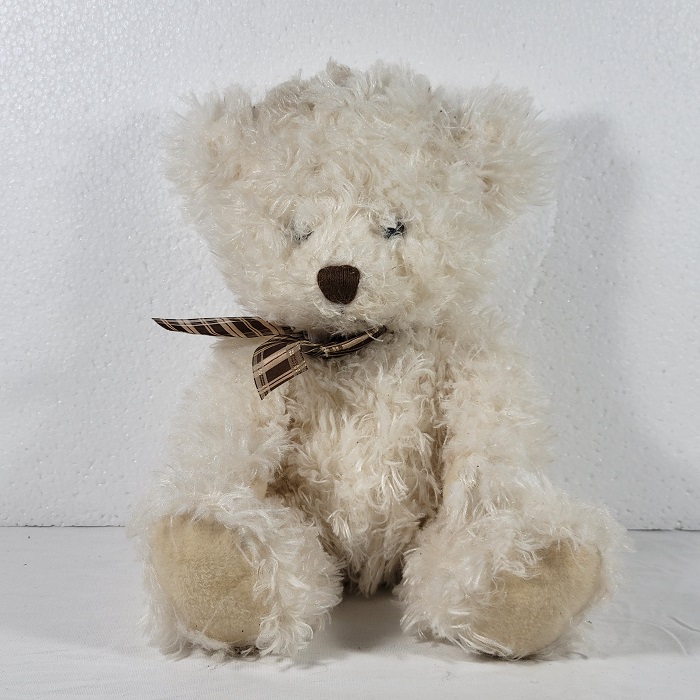 Demdaco Nat & Jules White Bear With Ribbon Plush 11” Inches