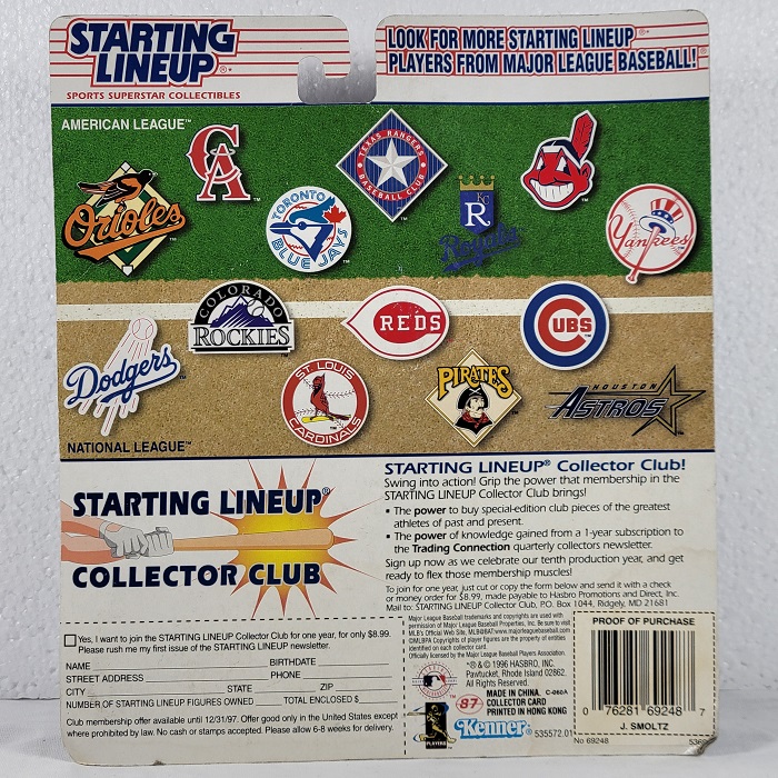 John Smoltz #29 Atlanta Braves Starting Lineup 10th Year 1997 Edition Kenner-Back