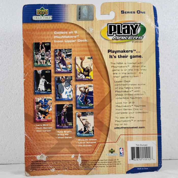 Tim Duncan 2000 Play Makers Upper Deck Series One Bobble Head-Back