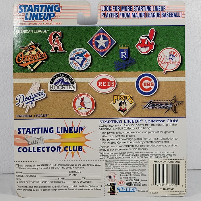 Tom Glavine #47 Atlanta Braves Starting Lineup 10th Year 1997 Edition Kenner-Back