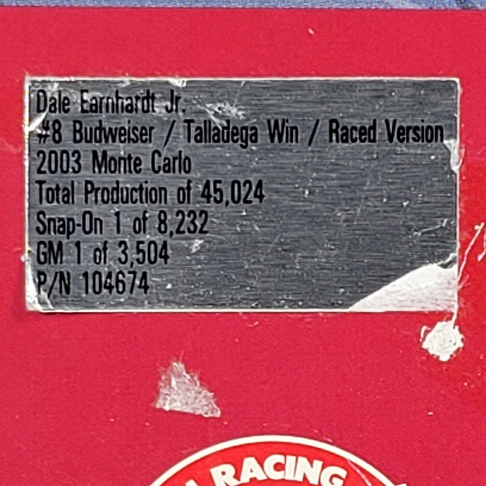 Dale Earnhardt Jr #8 Talladega 2003 124 Scale Stock Car Raced Version Limited Edition-Box Label Talladega Raced Version