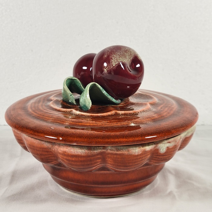 California Pottery Covered Dish with Apple on Lid Cover