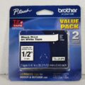 2-Pack – Genuine Brother Tze-2312PK – 12mm ½” Black on White P-Touch TZ Tape