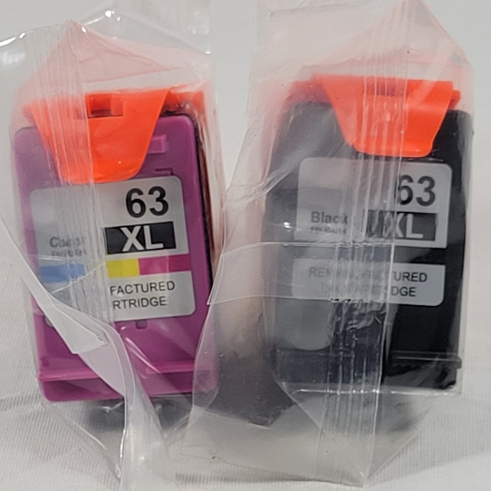 Black Ink and Tri Color Remanufactuered Cartridges for 63XL Compatible with HP NOT-OEM Unbranded NO BOX Sealed