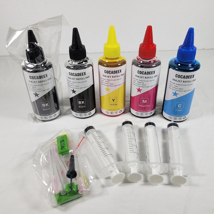 COCADEEX Printer Dye Ink 5 Bottles 100ml Each Blackx2 Yellow Magenta Cyan