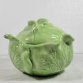 Vintage 1977 Green Cabbage Ceramic Bowl with Lid