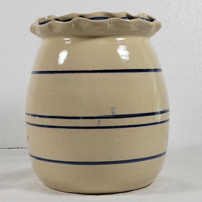 Vintage Marshall Art Pottery Fluted Jar Vase Blue Stripe Signed Sr. Potter Landrence Houston