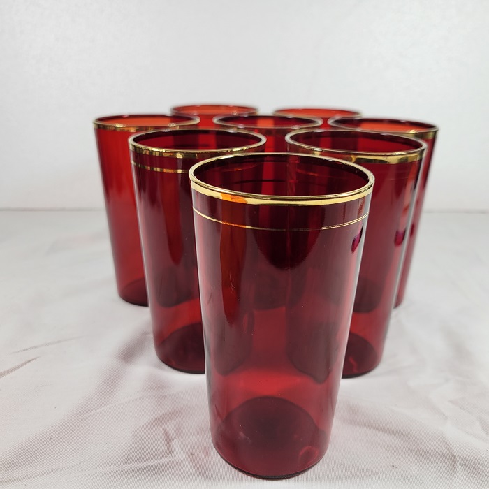 Vintage MCM Royal Ruby Red Gold Rim Glasses